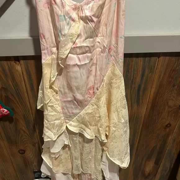 Free People Laughlin Vintage Lace Ruffles Mixed Printed Asymmetrical Dress - Picture 9 of 14